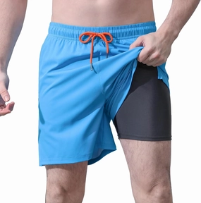 Mens 5/7" Ineseam Swim Trunks with Compression Liner 2 in 1 Bathing Suit Swimwear with Zip Pockets UPF50  Board Shorts