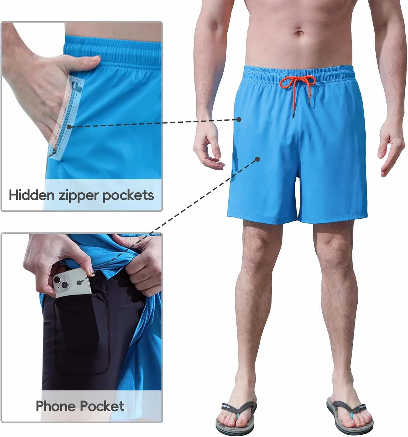 Mens 5/7" Ineseam Swim Trunks with Compression Liner 2 in 1 Bathing Suit Swimwear with Zip Pockets UPF50  Board Shorts