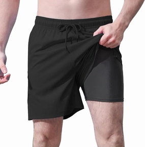 Mens 5/7" Ineseam Swim Trunks with Compression Liner 2 in 1 Bathing Suit Swimwear with Zip Pockets UPF50  Board Shorts