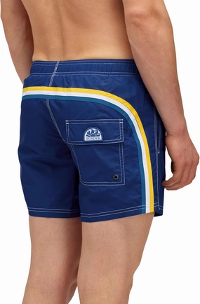 Mens Elastic Waist Boardshort, Swim Trunks 14" Length 5" Inseam