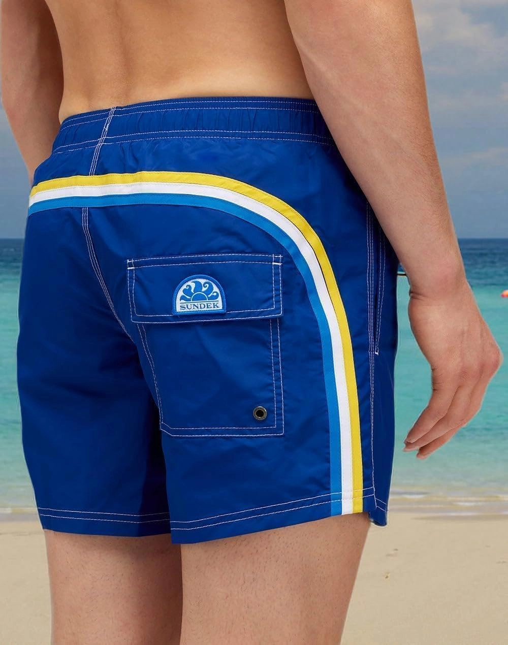 Mens Elastic Waist Boardshort, Swim Trunks 14" Length 5" Inseam