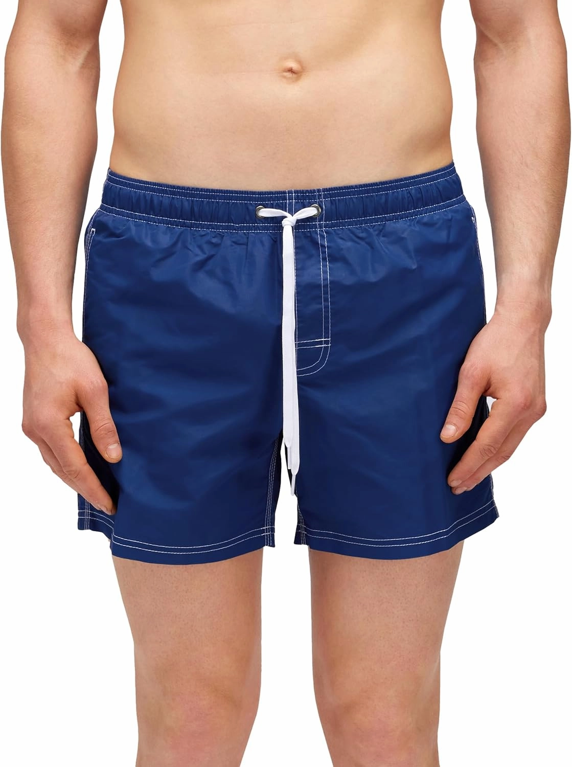 Mens Elastic Waist Boardshort, Swim Trunks 14" Length 5" Inseam