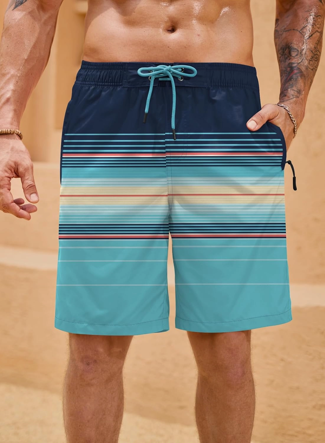 Mens Swim Trunk 9" Inseam Quick Dry Board Short Hawaiian Beach Shorts with Zipper Pockets (S-XXL)