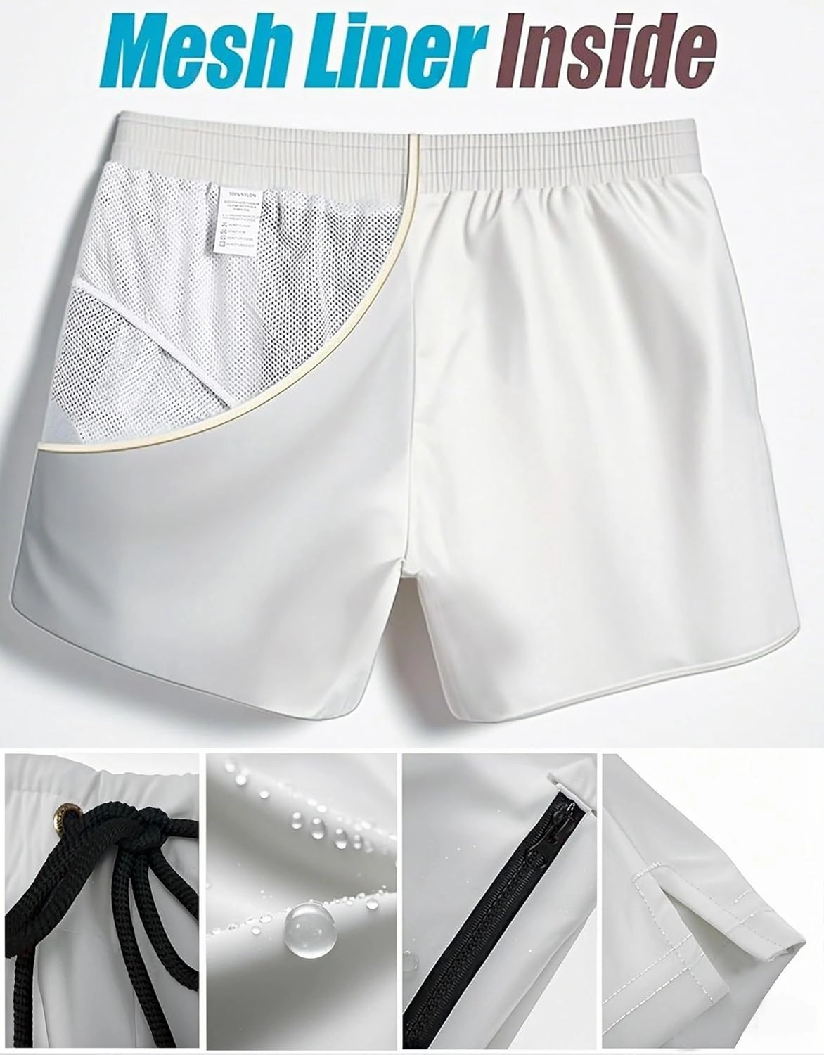 Mens Swim Trunks 5" with Mesh Lining Quick Dry Beach Shorts with Zipper Pockets Sports Swimming Trunks for Men