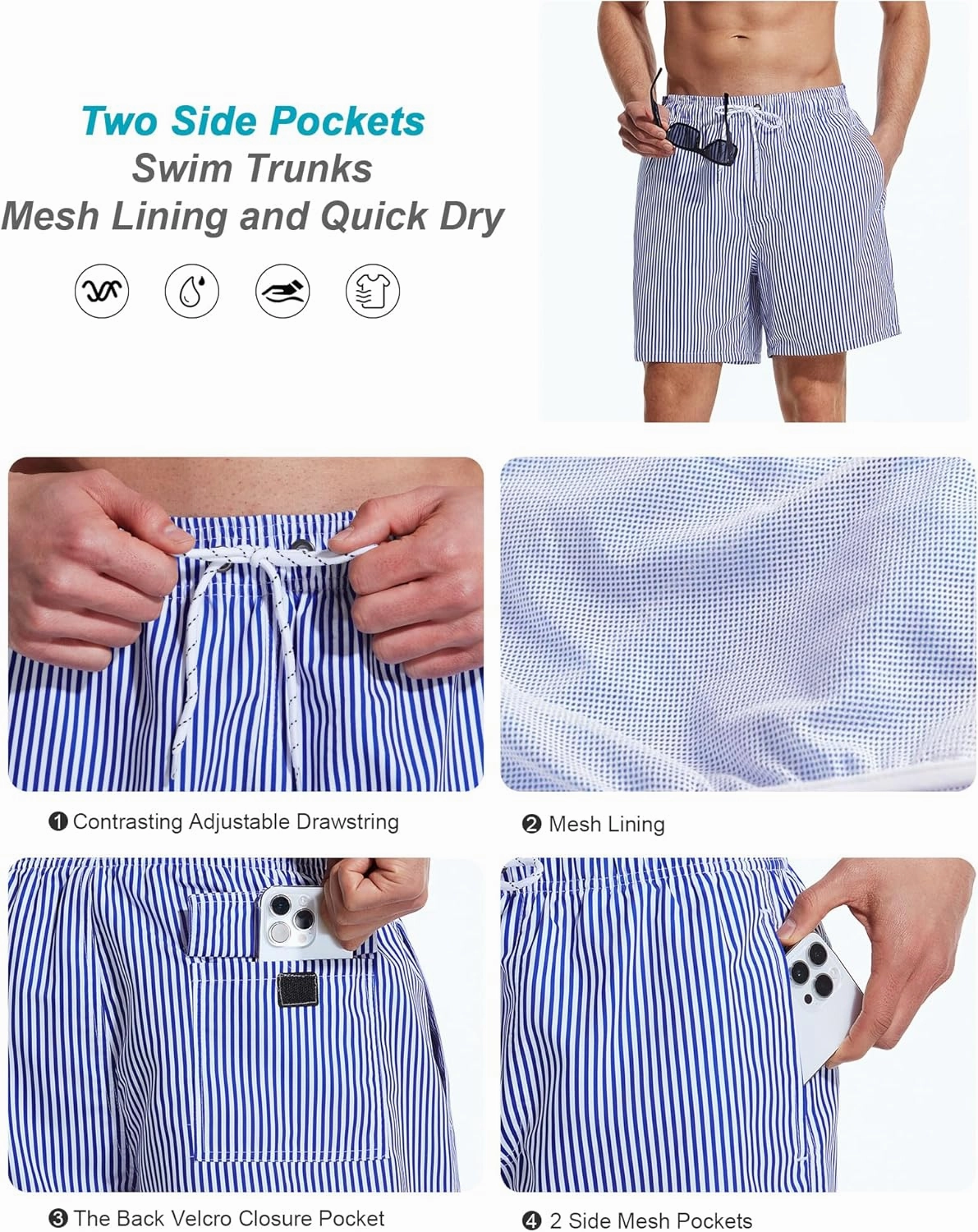 Mens Swim Trunks 6 Inch Inseam Mesh Lining Bathing Suits Quick Dry Beach Shorts Swimsuits Swimwear with Pockets