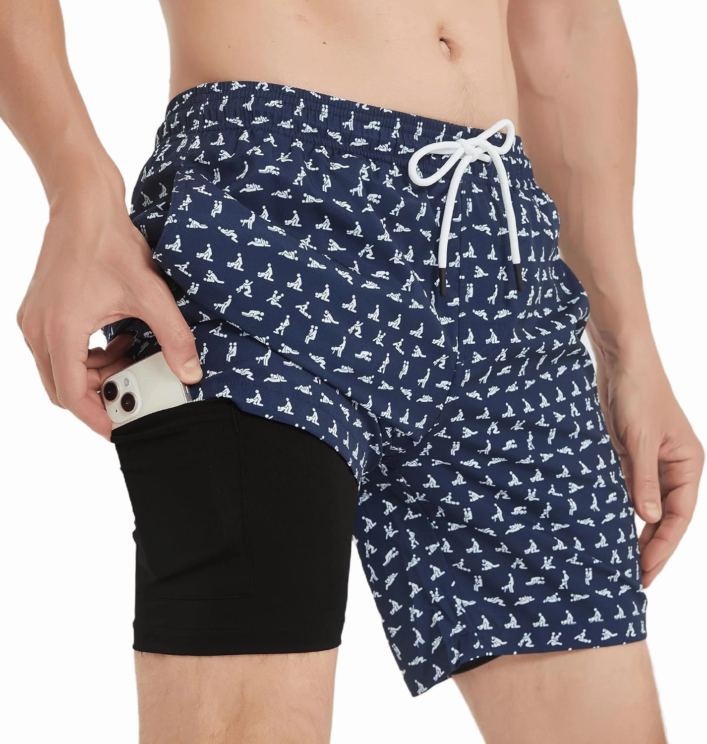 Mens Swim Trunks 7 Inch Inseam Board Shorts with Compression Liner Swimsuit Bathing Suit Quick Dry