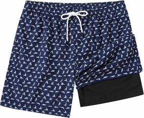 Mens Swim Trunks 7 Inch Inseam Board Shorts with Compression Liner Swimsuit Bathing Suit Quick Dry