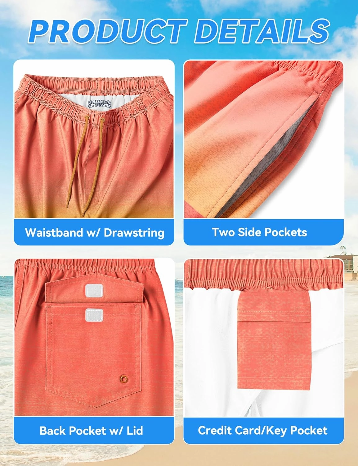 Mens Swim Trunks 8 inch Inseam Mesh Liner Quick-Dry Lightweight 4-Way Stretch Bathing Suit Swimming Trunks for Men UPF 50 