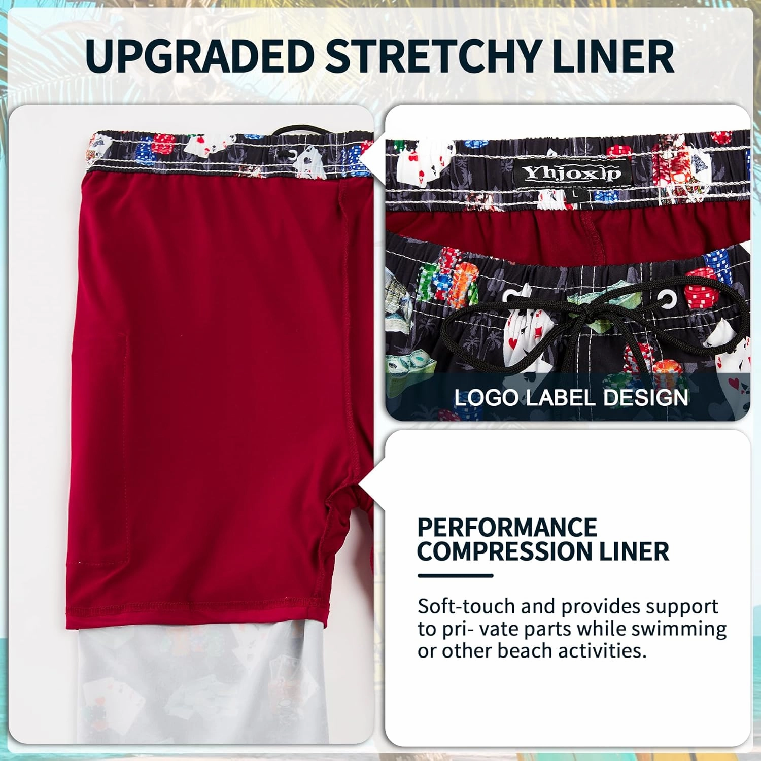 Mens Swim Trunks 9 Inch Inseam Stretch Board Shorts Built-in Quick Dry Swimwear Bathing Suits with Compression Liner