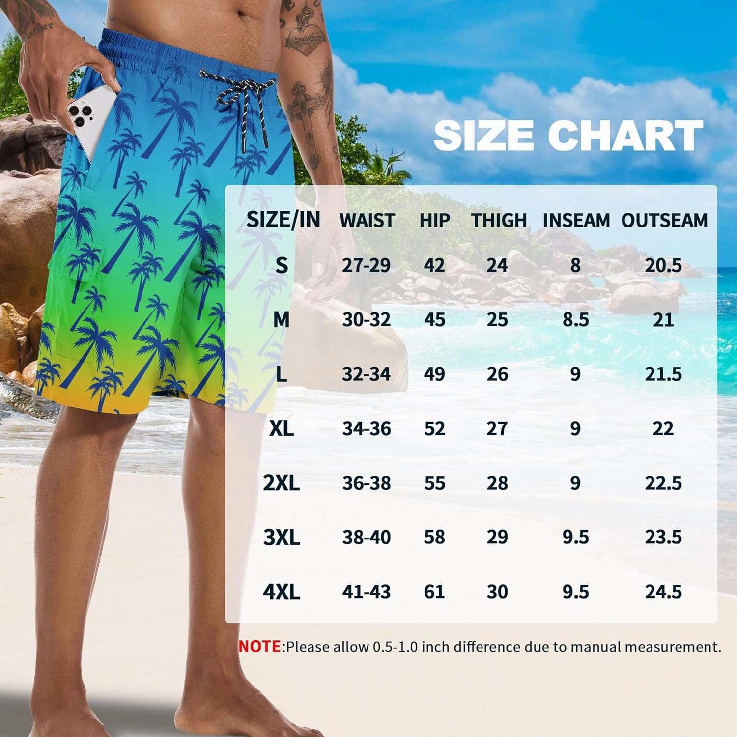 Mens Swim Trunks 9" Board Shorts with Compression Liner Swimsuit Built-in Bathing Suit Quick Dry Swimwear Zipper Pocket