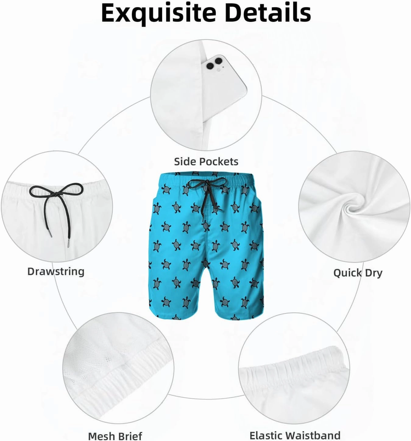 Mens Swim Trunks,Quick Dry Bathing Suits Summer Board Beach Shorts with Mesh Lining
