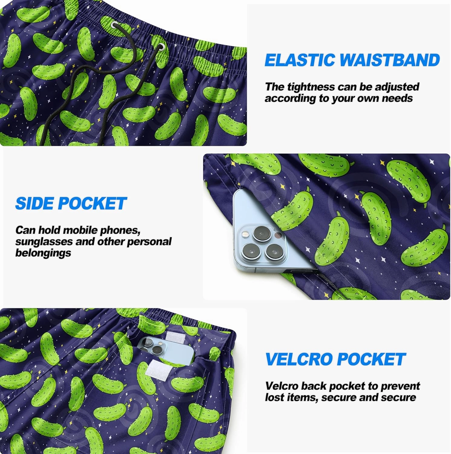 Mens Swim Trunks Quick Dry Board Shorts with Mesh Lining, Breathable Fit Print Beach Shorts Swimwear Bathing Suits