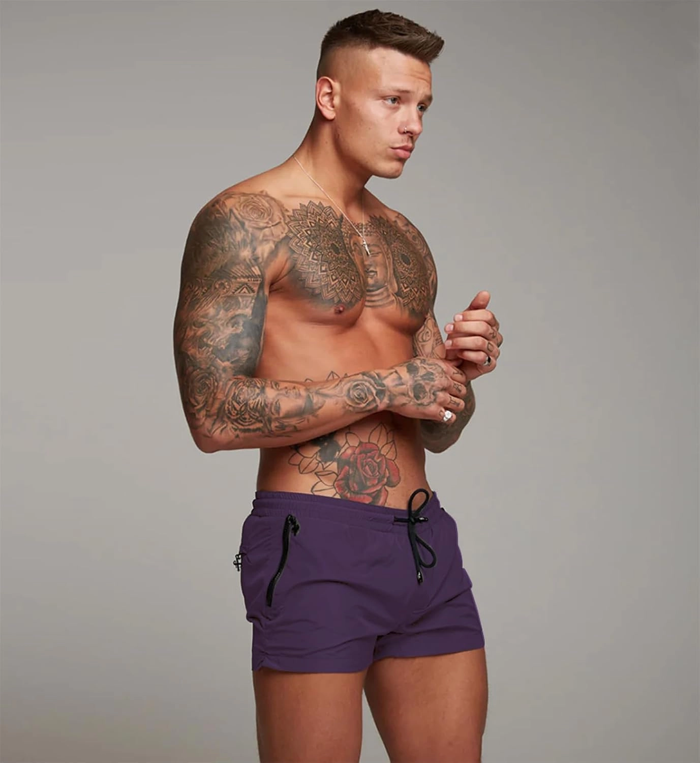 Mens Swim Trunks Quick Dry Swimwear Zipper Pockets, Swim Shorts with Mesh Lining