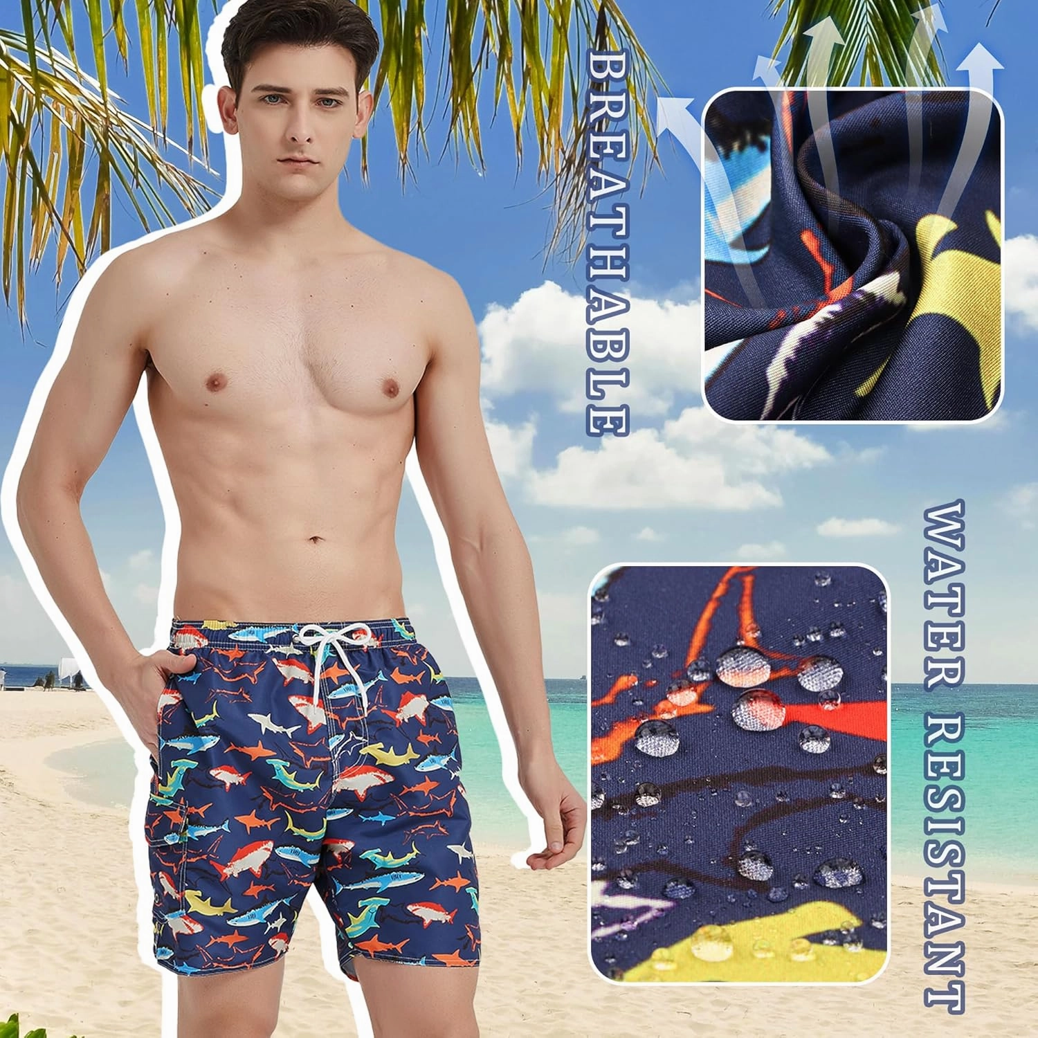 Mens Swim Trunks Swim Shorts Swimwear Quick Dry 7 Swimming Trunks with Mesh Lining