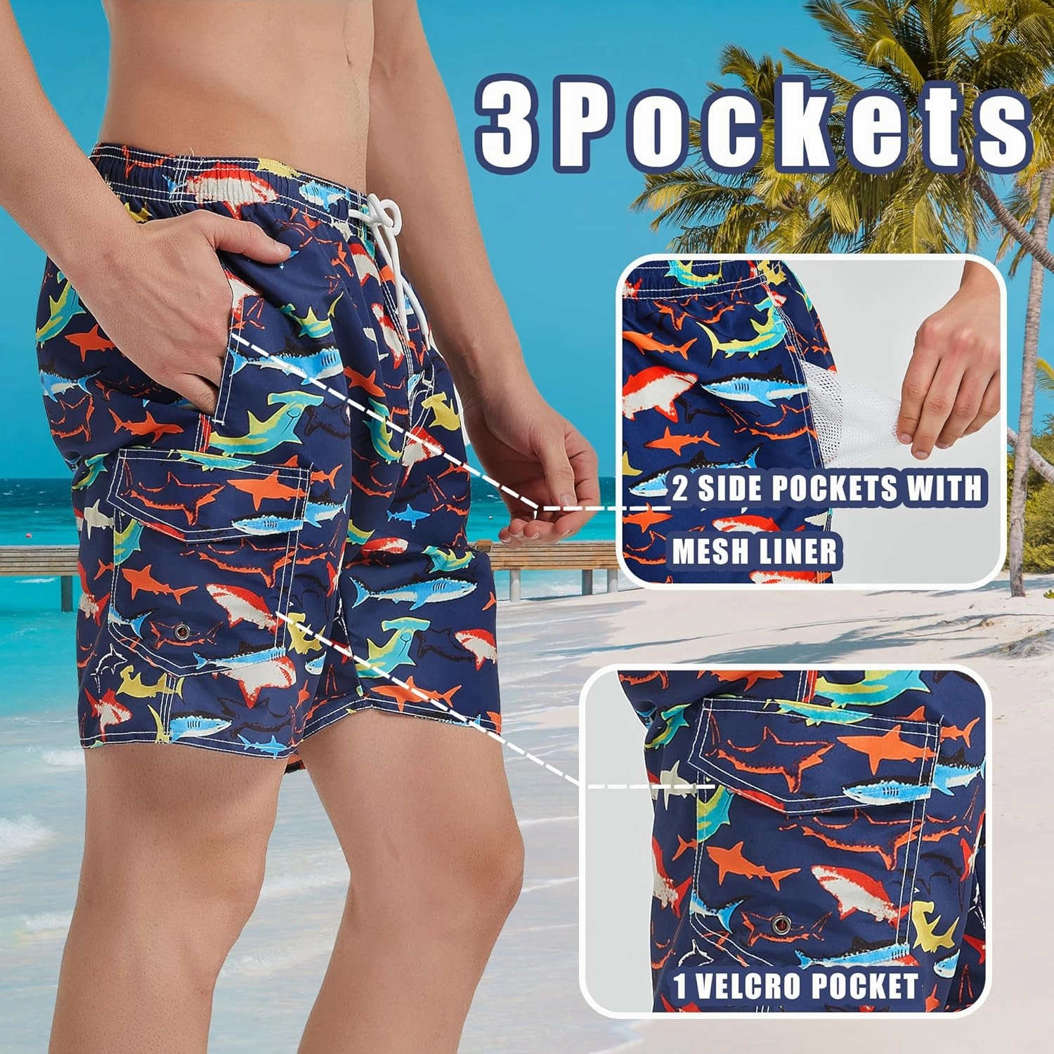 Mens Swim Trunks Swim Shorts Swimwear Quick Dry 7 Swimming Trunks with Mesh Lining