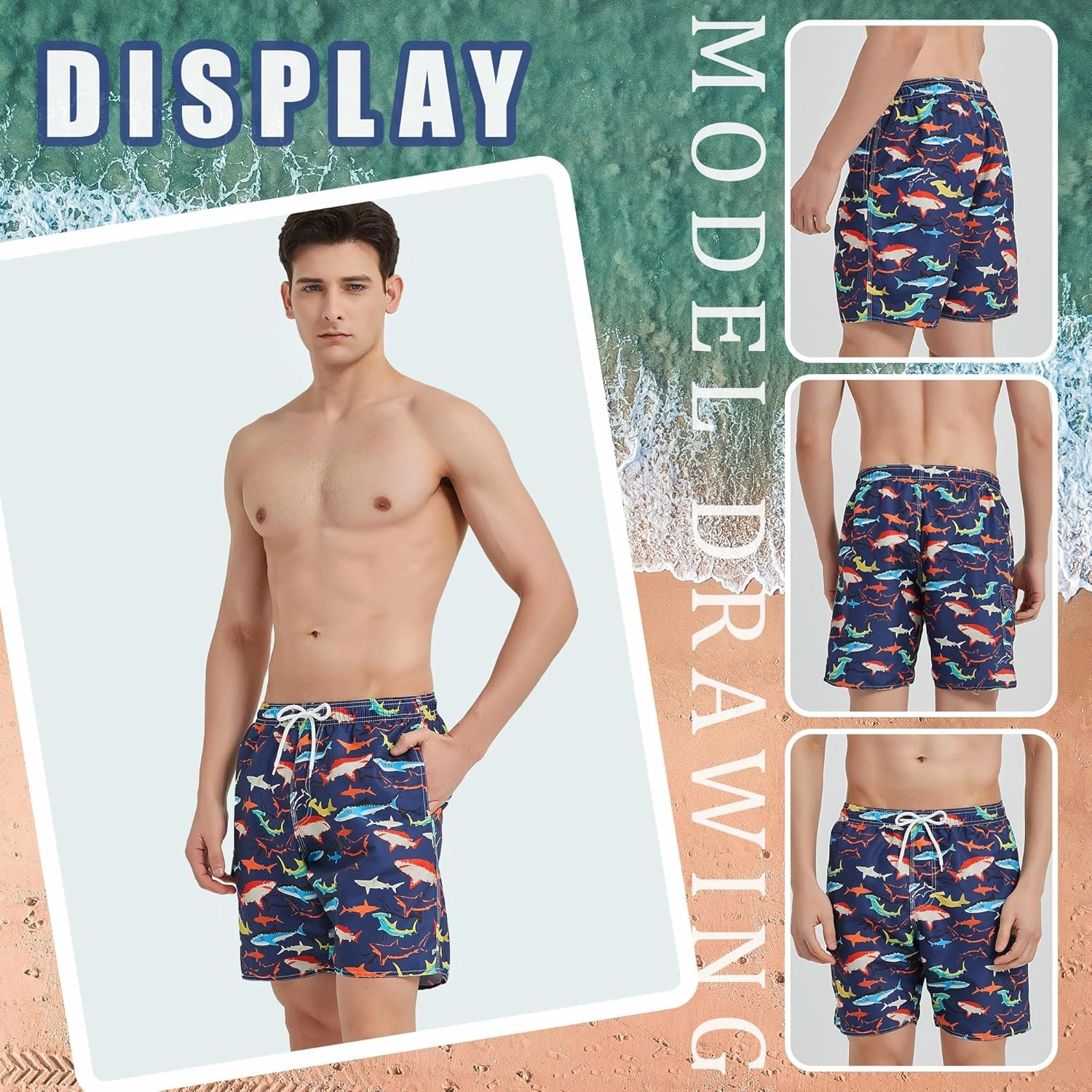 Mens Swim Trunks Swim Shorts Swimwear Quick Dry 7 Swimming Trunks with Mesh Lining