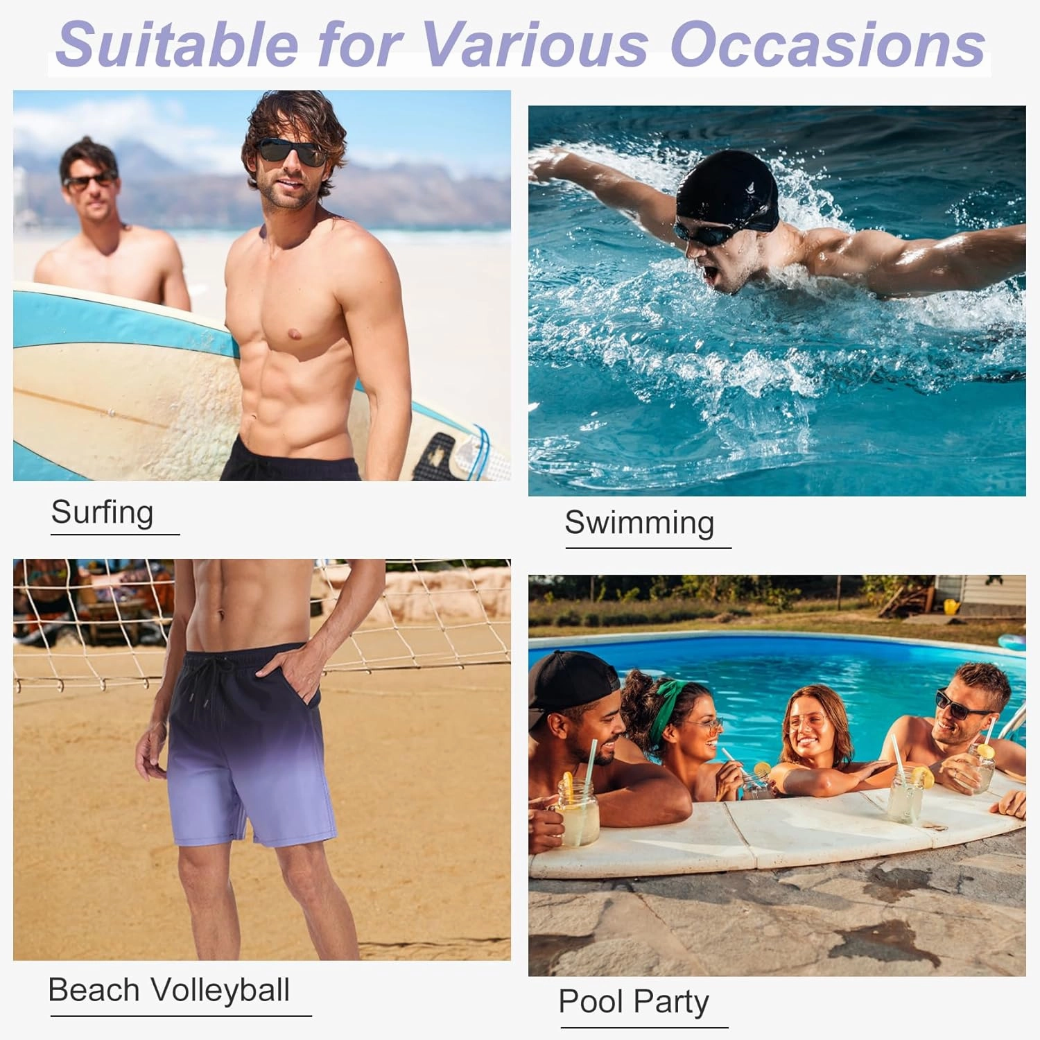 Mens Swim Trunks with Compression Liner 2 in 1 Quick Dry Swimming Shorts Swimwear Bathing Suits with Pockets