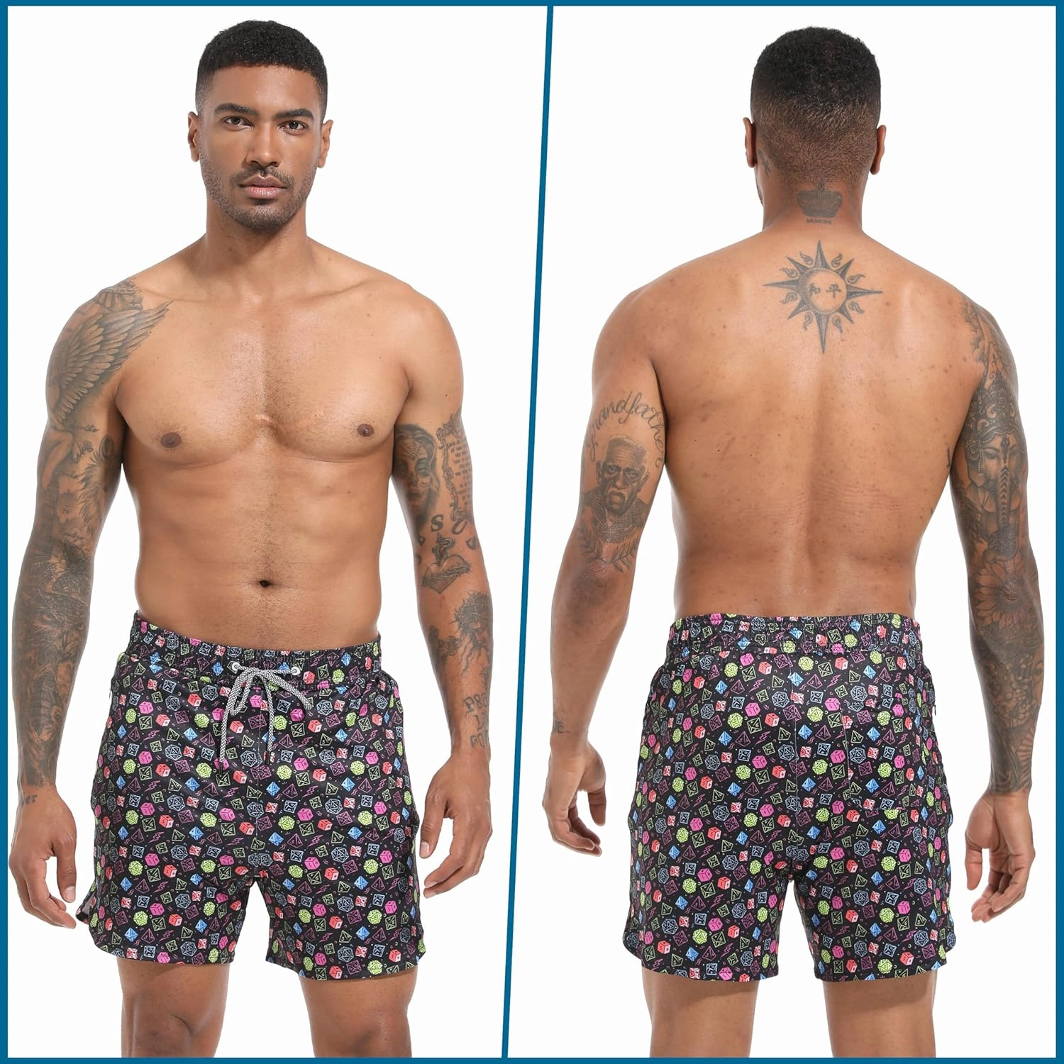 Mens Swim Trunks with Compression Liner 5.5" Board Shorts with Zipper Pockets 2 in 1 Quick Dry Bathing Suits