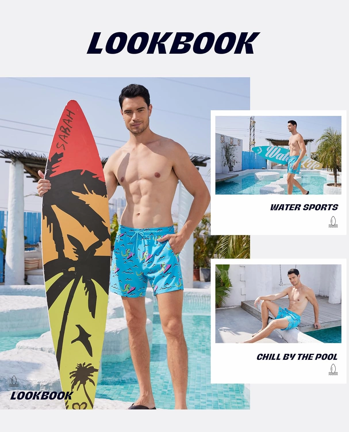 Mens Swim Trunks with Compression Liner 5 Inch Inseam Swimming Trunks Board Shorts for Men Bathing Suit