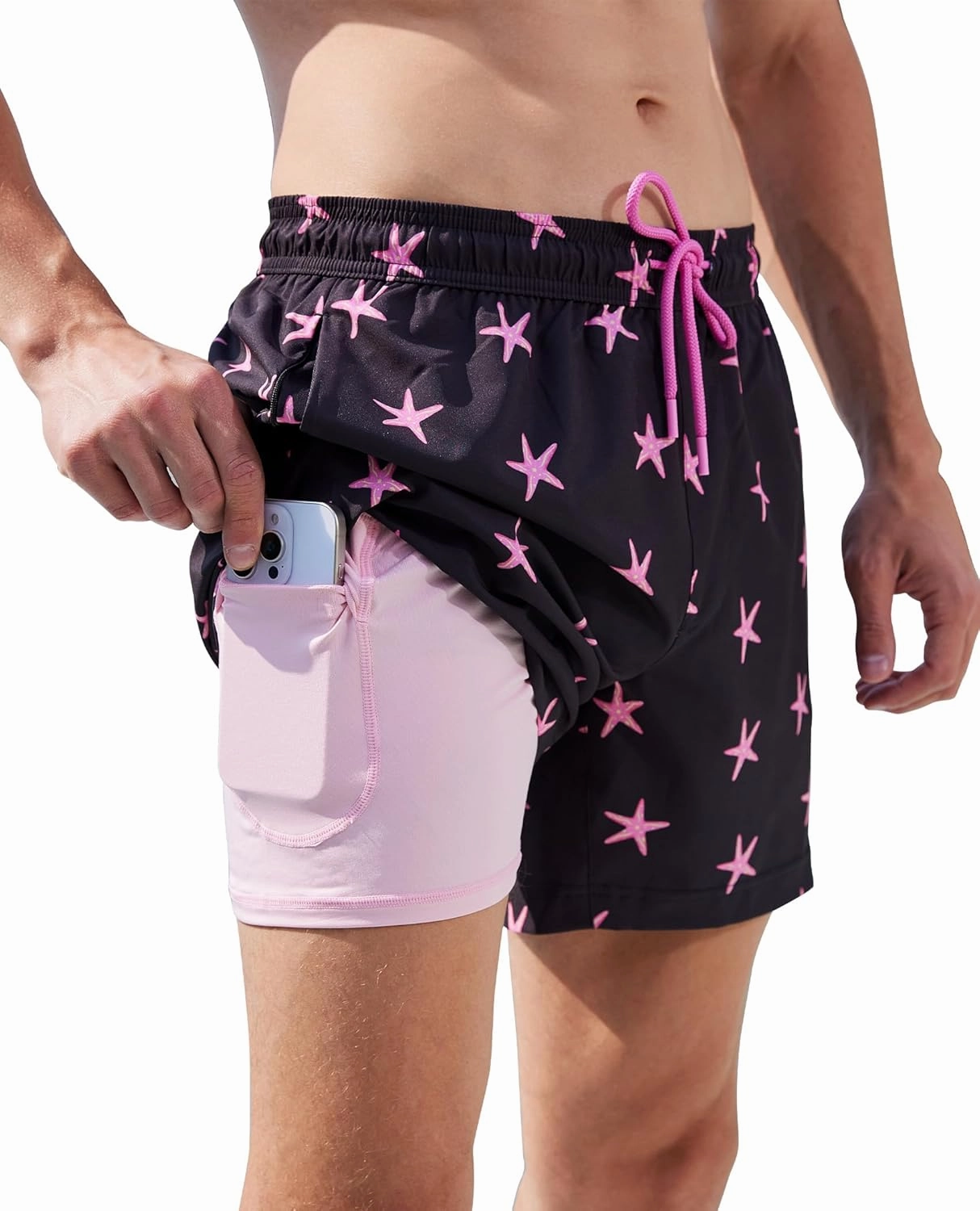 Mens Swim Trunks with Compression Liner 5 Inch Inseam Swimming Trunks Shorts for Men Bathing Suit