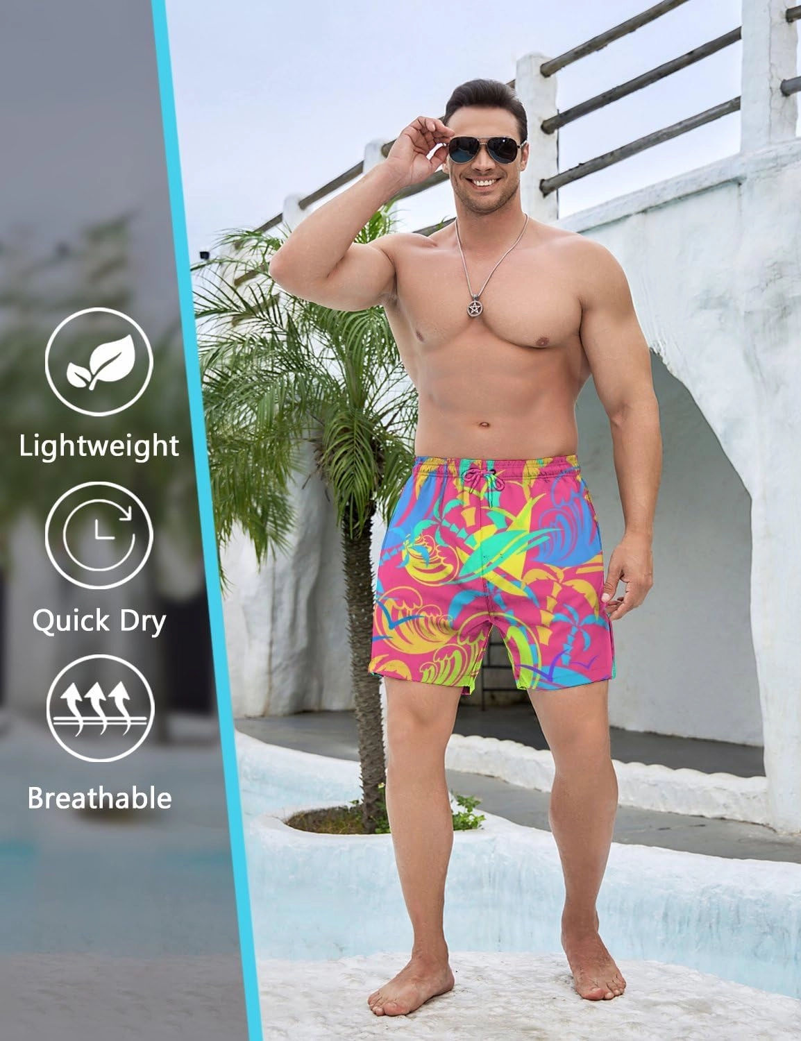 Mens Swim Trunks with Compression Liner 5 Inseam Quick Dry Swimwear Bathing Suit Swimming Board Shorts with 4 Pocket