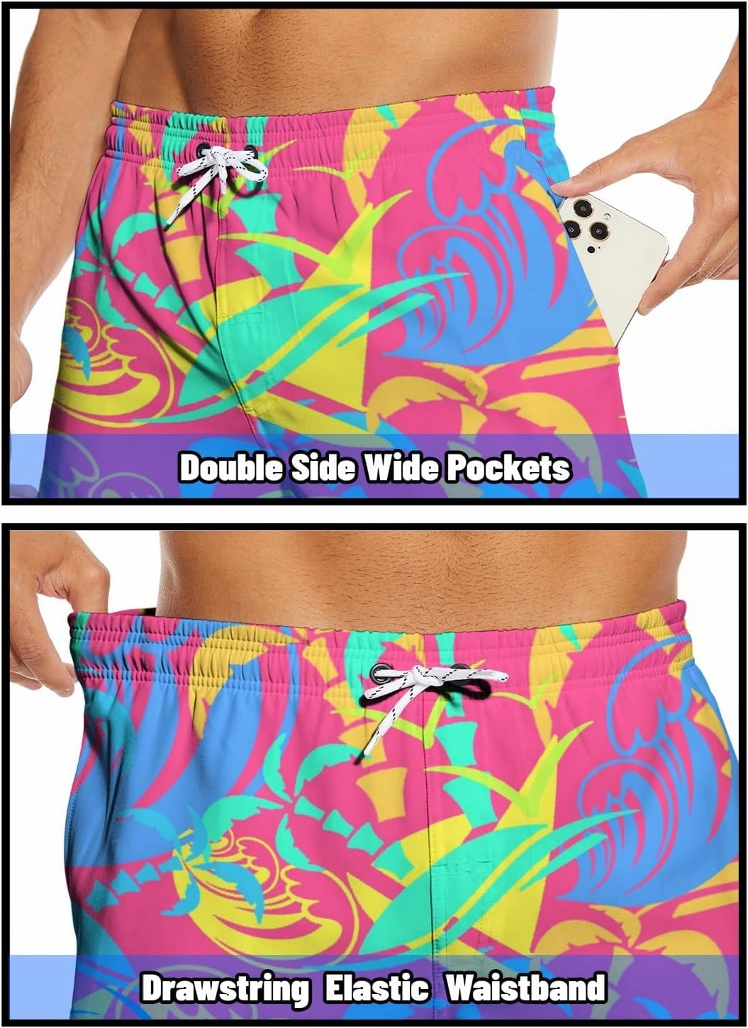 Mens Swim Trunks with Compression Liner 5 Inseam Quick Dry Swimwear Bathing Suit Swimming Board Shorts with 4 Pocket