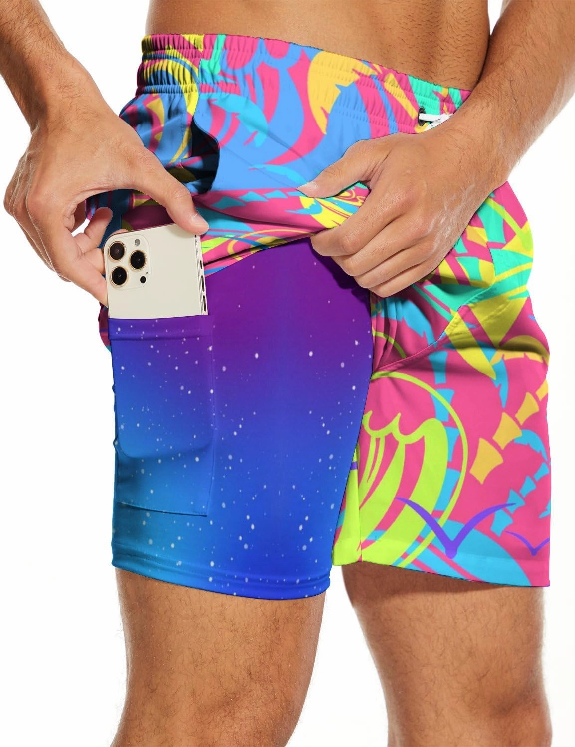 Mens Swim Trunks with Compression Liner 5 Inseam Quick Dry Swimwear Bathing Suit Swimming Board Shorts with 4 Pocket