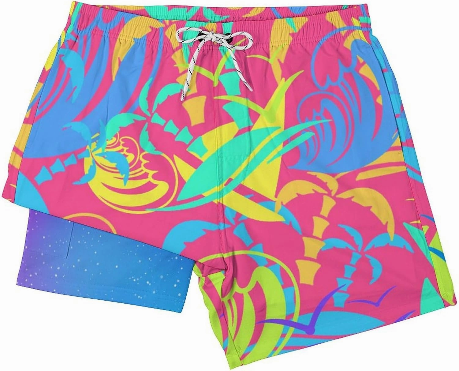 Mens Swim Trunks with Compression Liner 5 Inseam Quick Dry Swimwear Bathing Suit Swimming Board Shorts with 4 Pocket