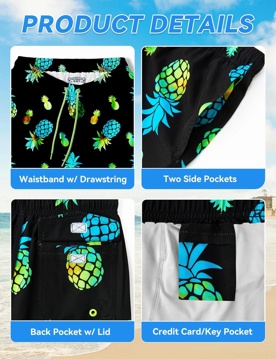 Mens Swim Trunks with Compression Liner 8 inch Quick-Dry Lightweight 2 in 1 Board Shorts 4-Way Stretch UPF 50 