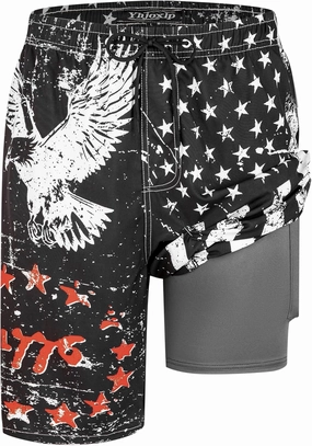 Mens Swim Trunks with Compression Liner 9" Stretch Board Shorts 2 in 1 Quick Dry Swimsuits Bathing Suits