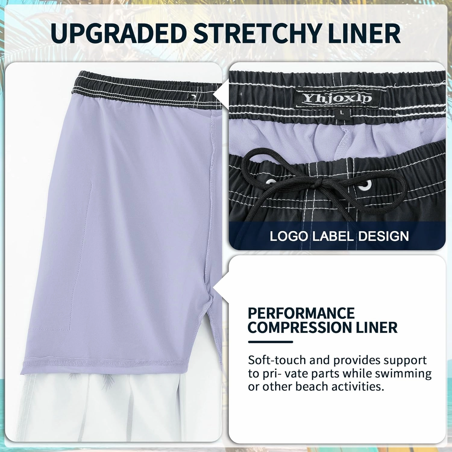 Mens Swim Trunks with Compression Liner 9" Stretch Board Shorts 2 in 1 Quick Dry Swimsuits Bathing Suits