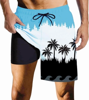 Mens Swim Trunks with Compression Liner Quick Dry Zipper Pocket Bathing