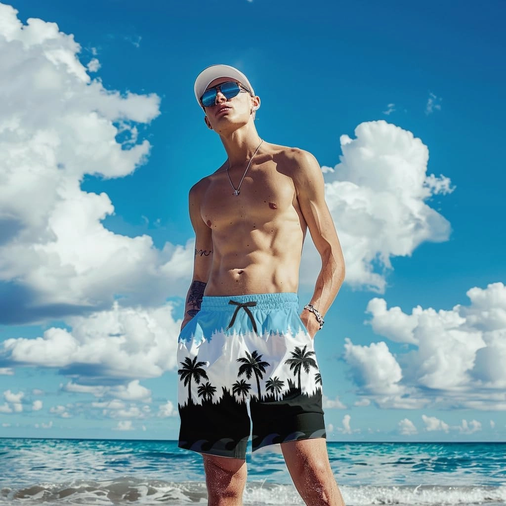 Mens Swim Trunks with Compression Liner Quick Dry Zipper Pocket Bathing