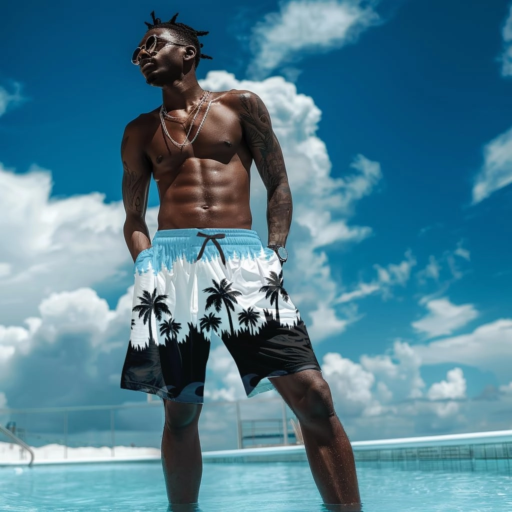 Mens Swim Trunks with Compression Liner Quick Dry Zipper Pocket Bathing