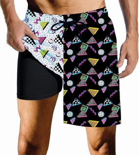 Mens Swim Trunks with Compression Liner Quick Dry Zipper Pocket Bathing