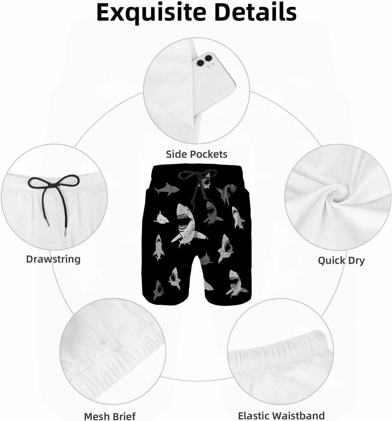 Mens Swim Trunks with Mesh Lining,Quick Dry Big Tall Board Shorts Swimsuit Beach Pants Swimwear Bathing Suits