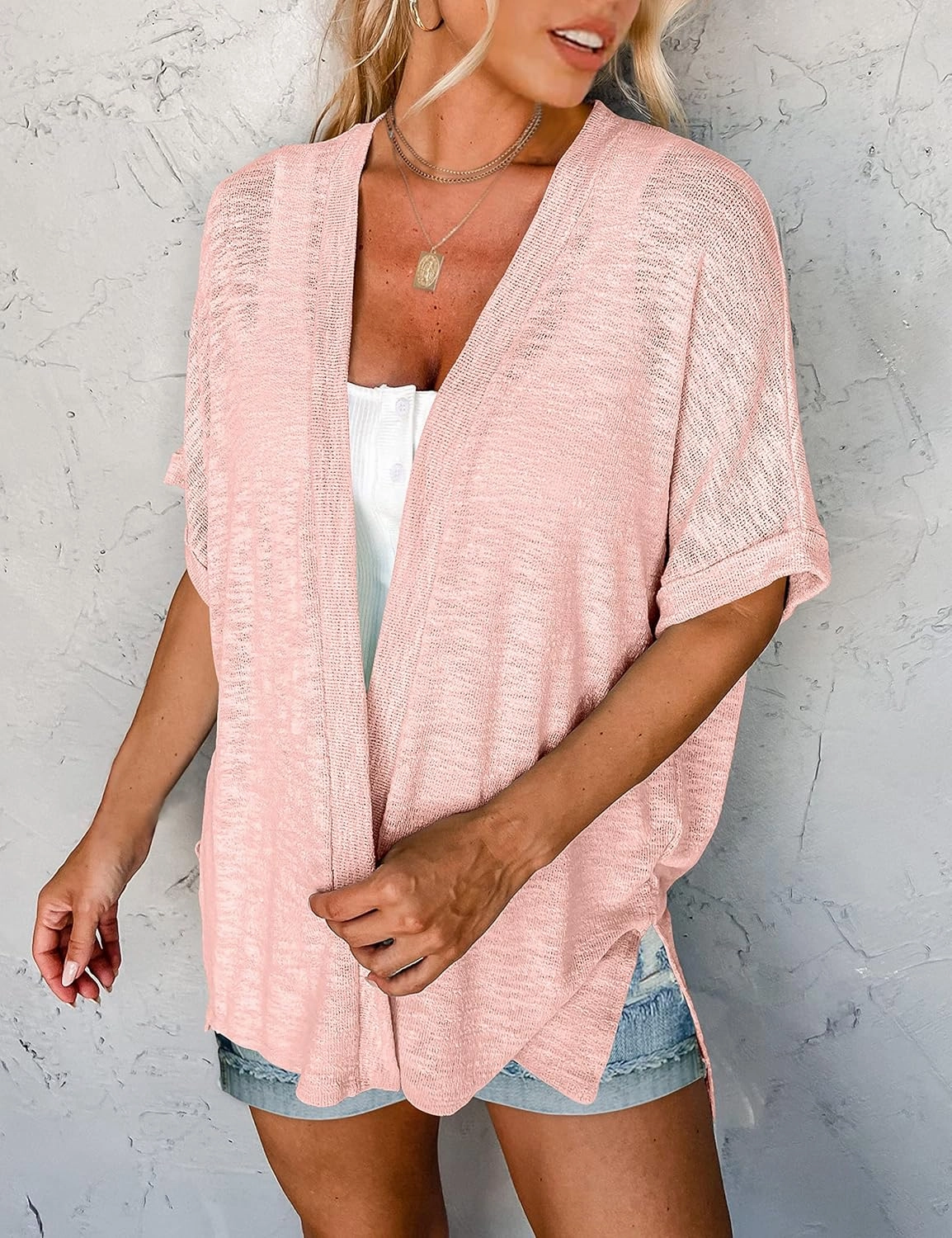 MEROKEETY Womens 2025 Summer Lightweight Cardigan Short Sleeve Open Front Casual Loose Cover Ups