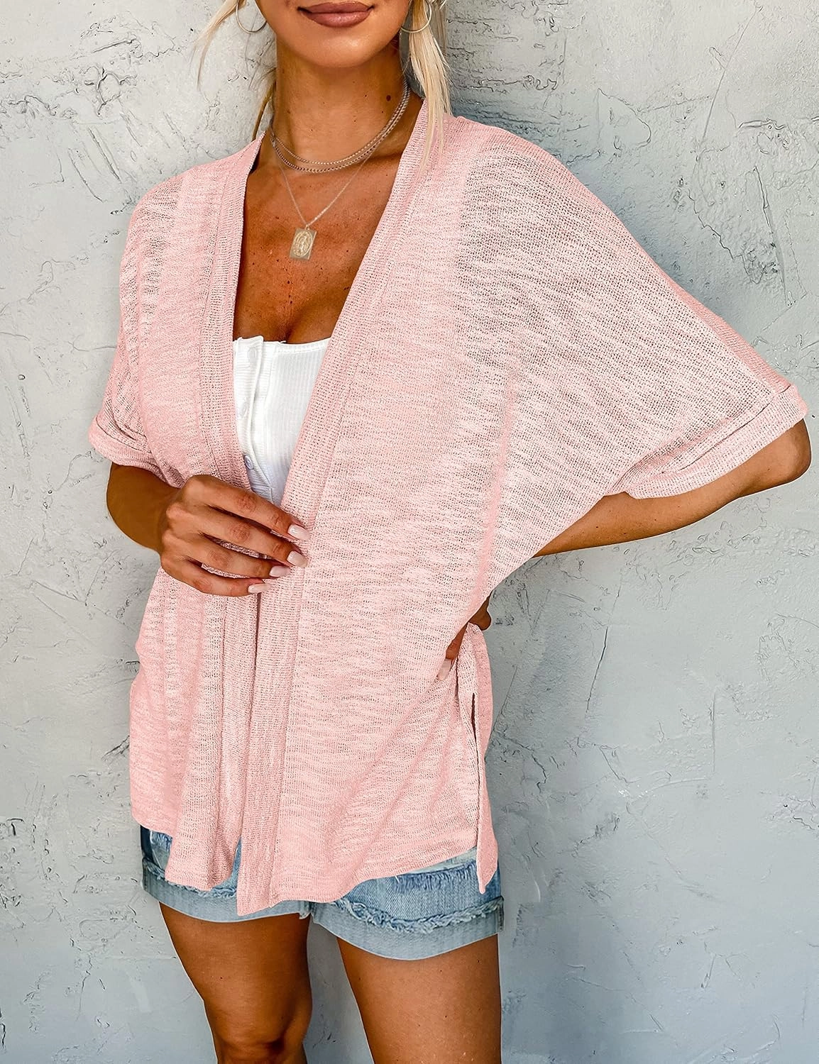 MEROKEETY Womens 2025 Summer Lightweight Cardigan Short Sleeve Open Front Casual Loose Cover Ups