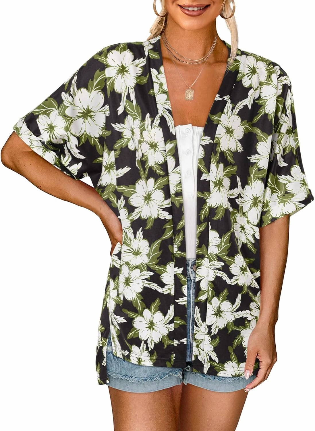 MEROKEETY Womens 2025 Summer Lightweight Cardigan Short Sleeve Open Front Casual Loose Cover Ups