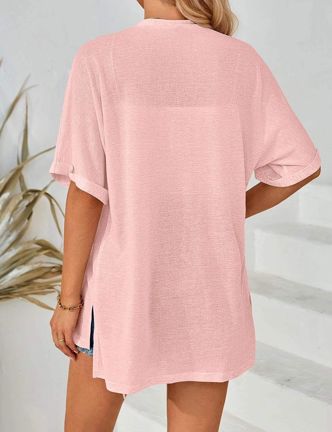MEROKEETY Womens 2025 Summer Lightweight Cardigan Short Sleeve Open Front Casual Loose Cover Ups