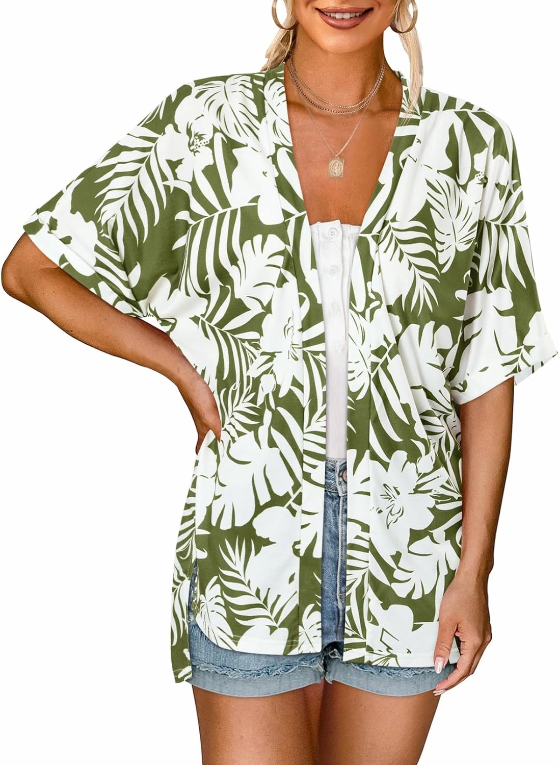 MEROKEETY Womens 2025 Summer Lightweight Cardigan Short Sleeve Open Front Casual Loose Cover Ups
