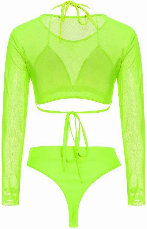 Meyeeka Womens Sexy High Waist Rash Guard Swimwear Long Sleeve 3PCS Swimsuit