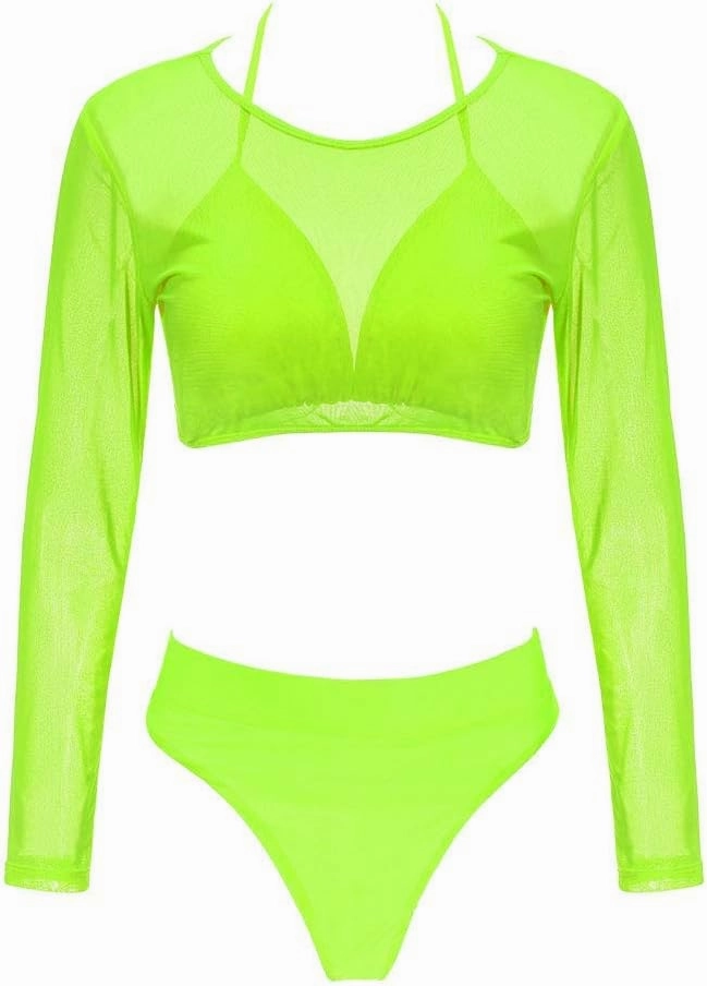Meyeeka Womens Sexy High Waist Rash Guard Swimwear Long Sleeve 3PCS Swimsuit
