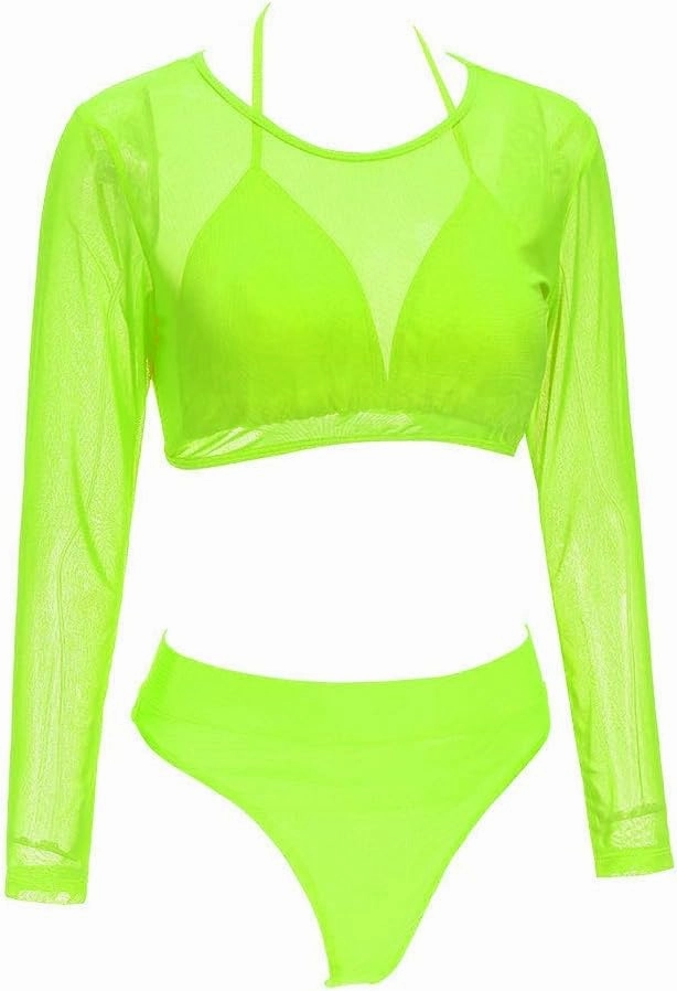 Meyeeka Womens Sexy High Waist Rash Guard Swimwear Long Sleeve 3PCS Swimsuit