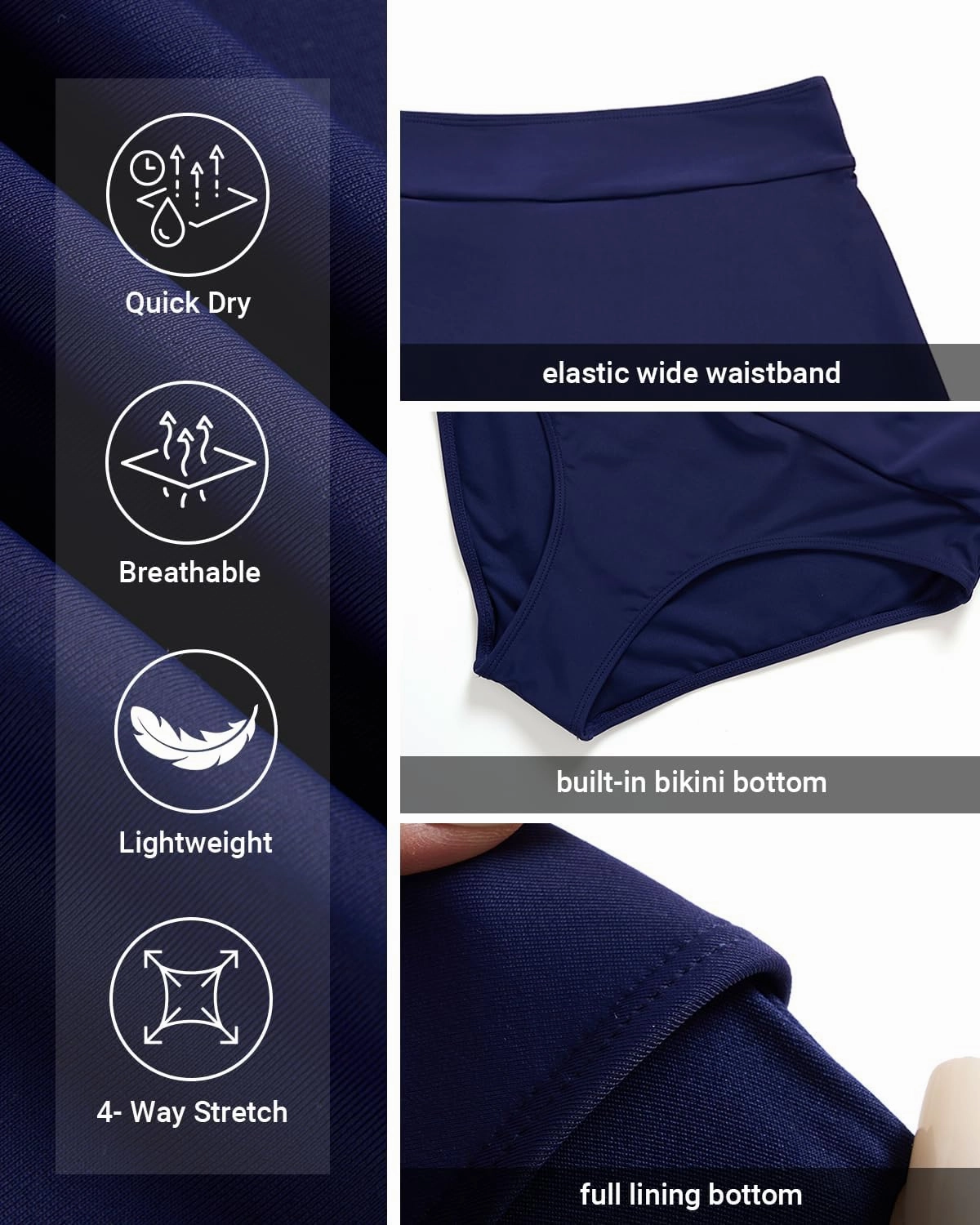 Mid Rise Swim Skirt - 2025 Bathing Suit Skirt with Built-in Bikini Bottom Waistband Skort Swimsuit Bottoms for Women