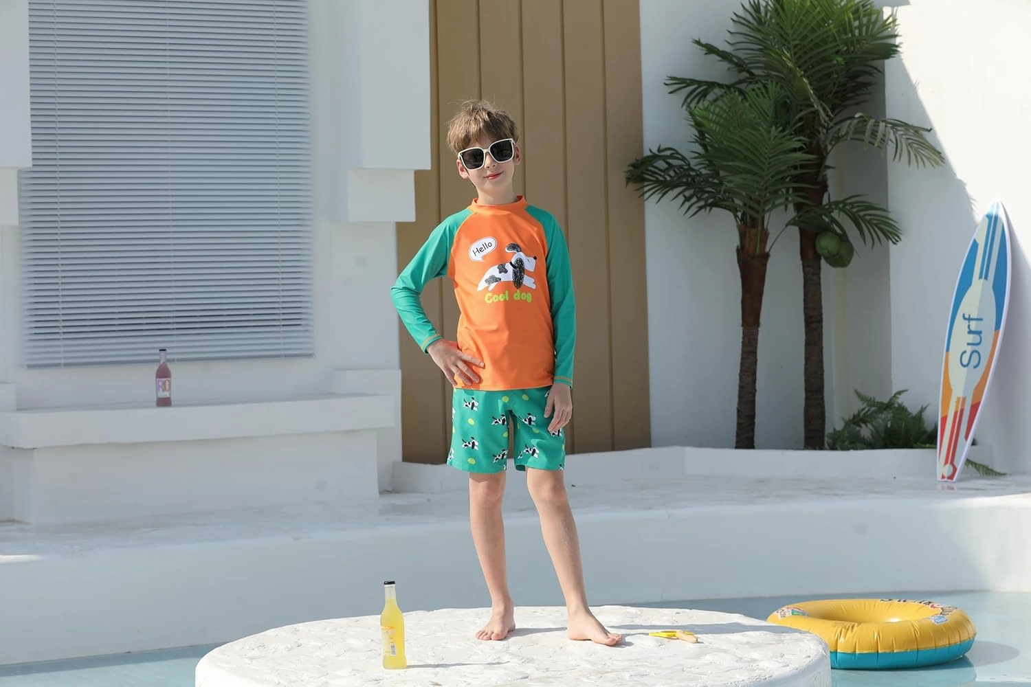 MILANKERR Toddler Boys Rash Guard Sets,Swim Trunks with Compression Liner,Swim Shirt Sets