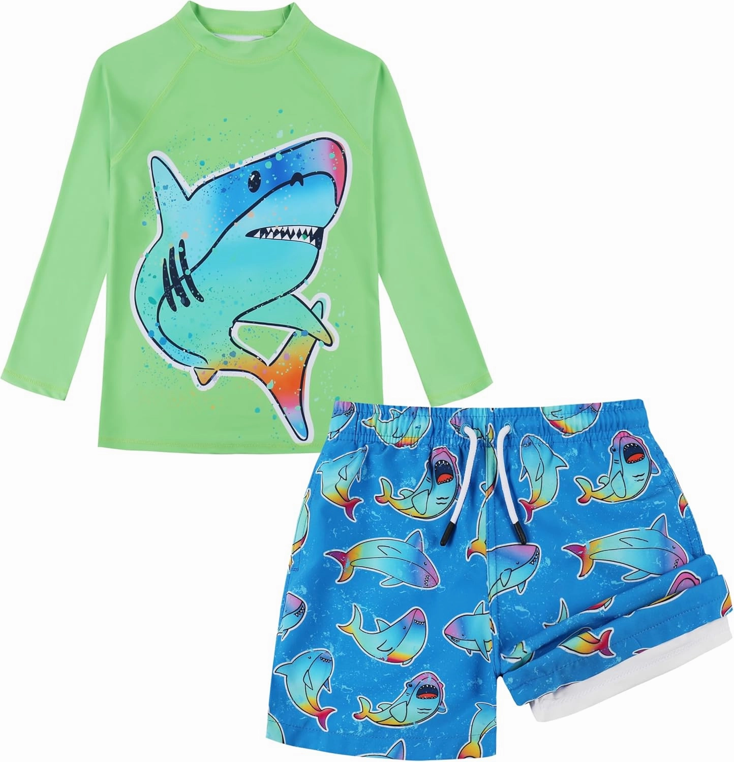 MILANKERR Toddler Boys Rash Guard Sets,Swim Trunks with Compression Liner,Swim Shirt Sets