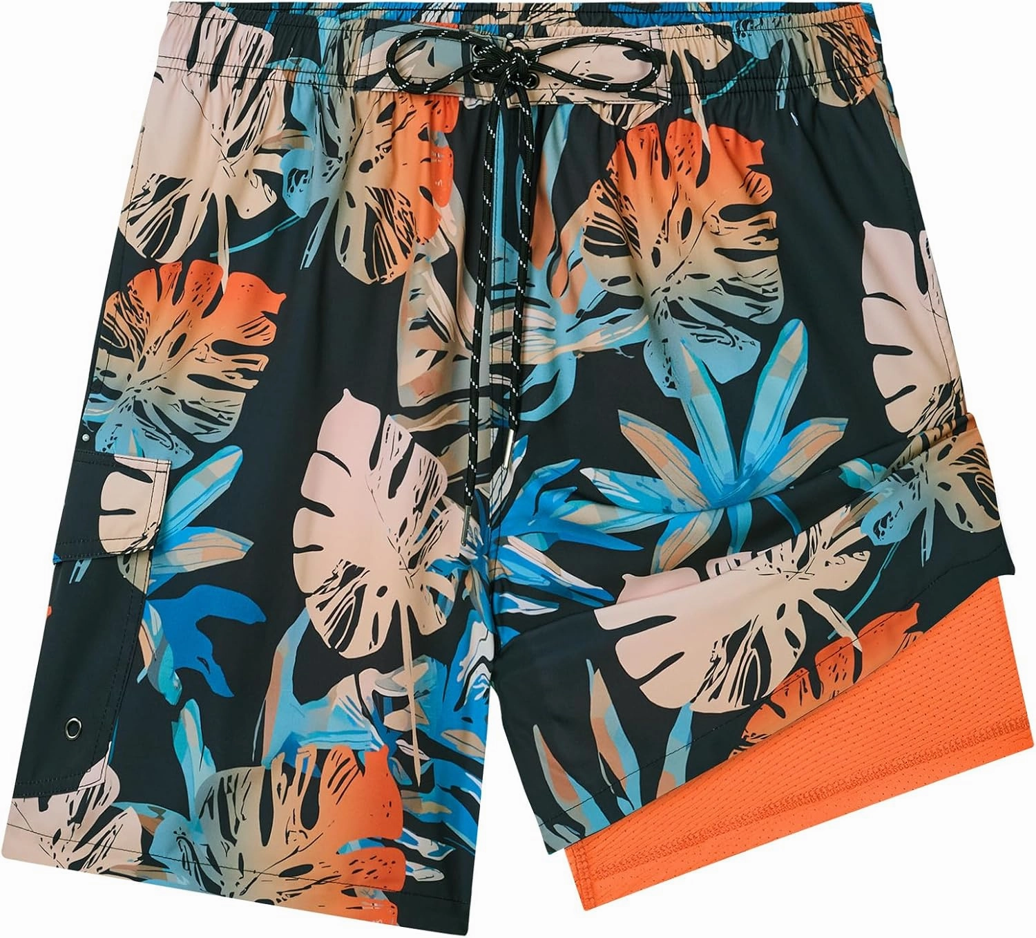 Milin Naco Mens Swim Trunks 7 Inch Inseam Compression Liner 2 in 1 Printed Swimming Short