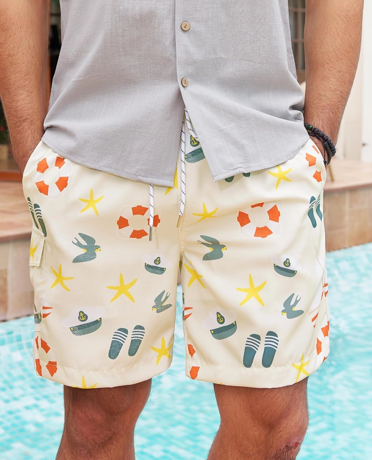 Milin Naco Mens Swim Trunks 7 Inch Inseam Compression Liner 2 in 1 Printed Swimming Short