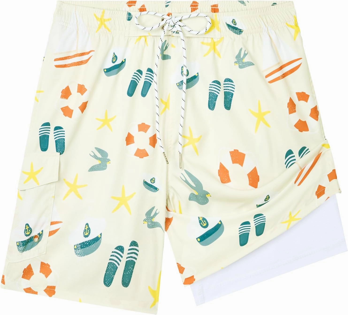 Milin Naco Mens Swim Trunks 7 Inch Inseam Compression Liner 2 in 1 Printed Swimming Short